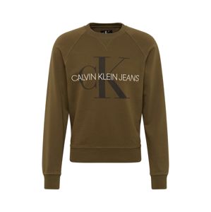 Calvin Klein Jeans Tréning póló 'WASHED REG MONOGRAM CN'  khaki / fekete / fehér