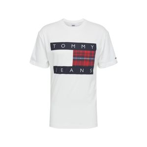 Tommy Jeans Póló 'Plaid Centre Flag'  fehér / kék