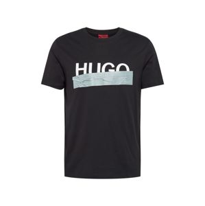 HUGO Póló 'Dicagolino'  fekete / fehér / ezüst