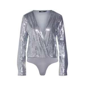 Missguided Póló 'Sequin Plunge Long Sleeved Bodysuit'  ezüst