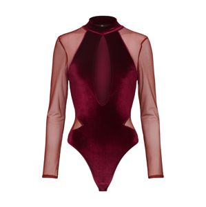 Missguided Póló 'Velvet Bodysuit Lace Sleeves'  burgundi vörös